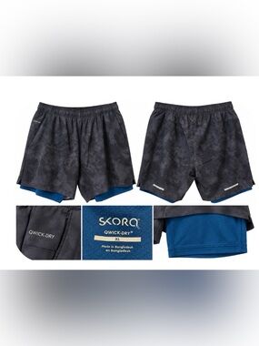 SKORA QWICK-DRY Men’s 2-in-1 Running Shorts XL Black Blue Liner